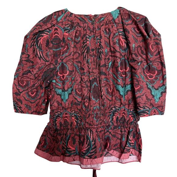 Ulla Johnson Denisa Carmine Peplum Blouse Dark Academia Boho Preppy Floral Sz M - Picture 6 of 9